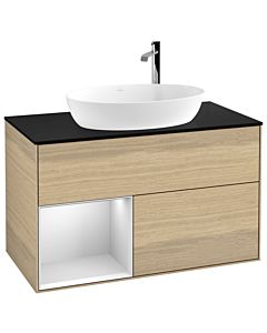 Villeroy und Boch Finion Villeroy und Boch G892MTPC 100cm, plaque de recouvrement noire mate, Emotion, étagères Oak Veneer blanc mat, Oak Veneer