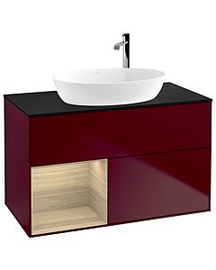 Villeroy und Boch Finion Waschtischunterschrank G892PCHB 100cm, Abdeckplatte black matt, Emotion, Regale Oak Veneer, Peony Matt
