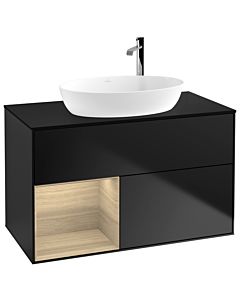Villeroy und Boch Finion Waschtischunterschrank G892PCPD 100cm, Abdeckplatte black matt, Emotion, Regale Oak Veneer, Black matt lacquer