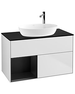 Villeroy und Boch Finion Villeroy und Boch G892PDMT 100cm, plaque de recouvrement noir mat, Emotion, étagères Laque noire mate, Laque blanche mate