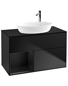 Villeroy und Boch Finion Waschtischunterschrank G892PDPD 100cm, Abdeckplatte black matt, Emotion, Regale Black matt lacquer, Black matt lacquer