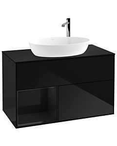 Villeroy und Boch Finion Villeroy und Boch G892PHPH 100cm, plaque de recouvrement noir mat, Emotion, étagères Laque noire brillante, Glossy Black Lacquer