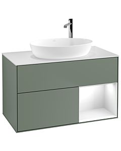 Villeroy und Boch Finion Villeroy und Boch Finion G901GFGM 100cm, cover plate white matt, Emotion, shelves Glossy white lacquer, Olive Matt Lacquer