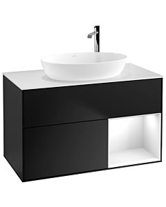 Villeroy und Boch Finion Villeroy und Boch Finion G901GFPD 100cm, cover plate white matt, Emotion, shelves Glossy white lacquer, Black matt lacquer