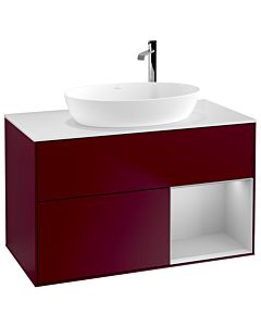 Villeroy und Boch Finion Villeroy und Boch G901GJHB 100cm, plaque de recouvrement blanc mat, Emotion, étagères laqué gris clair mat, Peony Matt