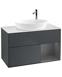 Villeroy und Boch Finion Waschtischunterschrank G901GKHG 100cm, Abdeckplatte white matt, Emotion, Regale Anthracite matt lacquer, Midnight Blue Matt Lacquer