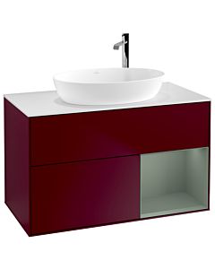 Villeroy und Boch Finion Villeroy und Boch G901GMHB 100cm, plaque de recouvrement blanc mat, Emotion, étagères laqué olive mat, Peony Matt