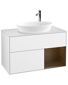 Villeroy und Boch Finion Villeroy und Boch Finion G901GNGF 100cm, cover plate white matt, Emotion, shelves Walnut Veneer , glossy white lacquer