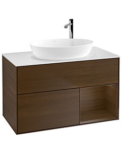 Villeroy und Boch Finion Villeroy und Boch G901GNGN 100cm, plaque de recouvrement blanc mat, emotion, étagères Walnut Veneer , placage Walnut Veneer