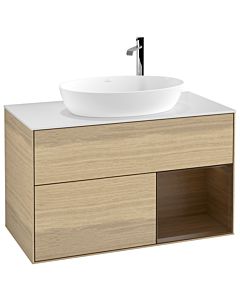 Villeroy und Boch Finion Waschtischunterschrank G901GNPC 100cm, Abdeckplatte white matt, Emotion, Regale Walnut Veneer, Oak Veneer