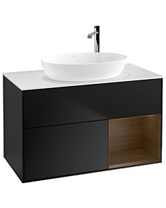 Villeroy und Boch Finion Villeroy und Boch Finion G901GNPD 100cm, cover plate white matt, Emotion, shelves Walnut Veneer , black matt lacquer