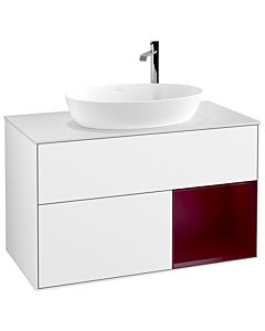 Villeroy und Boch Finion Waschtischunterschrank G901HBGF 100cm, Abdeckplatte white matt, Emotion, Regale Peony matt lacquer, Glossy white lacquer