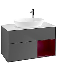 Villeroy und Boch Finion Waschtischunterschrank G901HBGK 100cm, Abdeckplatte white matt, Emotion, Regale Peony matt lacquer, Anthracite matt