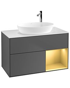 Villeroy und Boch Finion Waschtischunterschrank G901HFGK 100cm, Abdeckplatte white matt, Emotion, Regale Gold matt lacquer, Anthracite matt