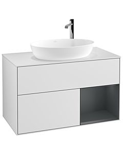 Villeroy und Boch Finion Waschtischunterschrank G901HGMT 100cm, Abdeckplatte white matt, Emotion, Regale Midnight matt lacquer, White matt lacquer