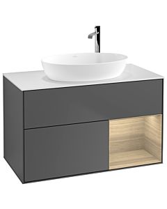 Villeroy und Boch Finion Waschtischunterschrank G901PCGK 100cm, Abdeckplatte white matt, Emotion, Regale Oak Veneer, Anthracite matt