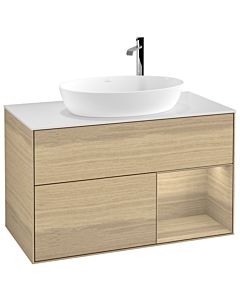 Villeroy und Boch Finion Waschtischunterschrank G901PCPC 100cm, Abdeckplatte white matt, Emotion, Regale Oak Veneer, Oak Veneer