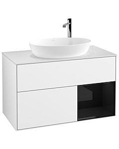 Villeroy und Boch Finion Waschtischunterschrank G901PHGF 100cm, Abdeckplatte white matt, Emotion, Regale Glossy black lacquer, Glossy white lacquer