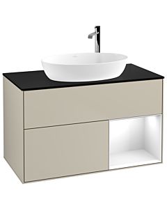 Villeroy und Boch Finion Villeroy und Boch G902GFHH 100cm, plaque de recouvrement noire mate, Emotion, étagères Sand Matt Lacquer blanc brillant, Sand Matt Lacquer