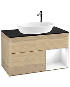 Villeroy und Boch Finion Villeroy und Boch G902GFPC 100cm, plaque de recouvrement noir mat, Emotion, étagères Laque blanche brillante, Oak Veneer