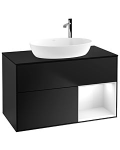 Villeroy und Boch Finion Villeroy und Boch Finion G902GFPD 100cm, cover plate black matt, Emotion, shelves Glossy white lacquer, Black matt lacquer
