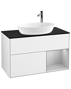 Villeroy und Boch Finion Villeroy und Boch G902GJGF 100cm, plaque de recouvrement noir mat, Emotion, étagères Laque gris clair mat, laqué blanc brillant