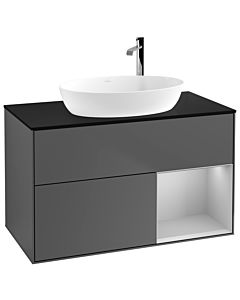 Villeroy und Boch Finion Waschtischunterschrank G902GJGK 100cm, Abdeckplatte black matt, Emotion, Regale Light grey matt lacquer, Anthracite matt