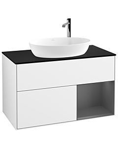 Villeroy und Boch Finion Villeroy und Boch G902GKGF 100cm, plaque de recouvrement noir mat, Emotion, étagères laqué anthracite mat, laqué blanc brillant