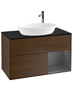 Villeroy und Boch Finion Villeroy und Boch G902GKGN 100cm, plaque de recouvrement noir mat, Emotion, étagères Laque anthracite mat, placage noyer