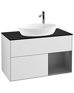 Villeroy und Boch Finion Waschtischunterschrank G902GKMT 100cm, Abdeckplatte black matt, Emotion, Regale Anthracite matt lacquer, White matt lacquer