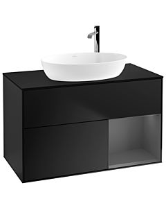 Villeroy und Boch Finion Waschtischunterschrank G902GKPD 100cm, Abdeckplatte black matt, Emotion, Regale Anthracite matt lacquer, Black matt lacquer