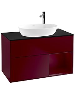 Villeroy und Boch Finion Waschtischunterschrank G902HBHB 100cm, Abdeckplatte black matt, Emotion, Regale Peony matt lacquer, Peony Matt