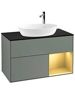 Villeroy und Boch Finion Villeroy und Boch Finion G902HFGM 100cm, cover plate black matt, Emotion, shelves gold matt lacquer, Olive Matt Lacquer