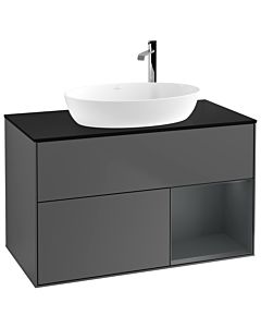 Villeroy und Boch Finion Waschtischunterschrank G902HGGK 100cm, Abdeckplatte black matt, Emotion, Regale Midnight matt lacquer, Anthracite matt