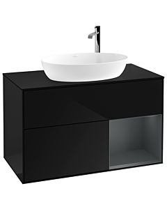 Villeroy und Boch Finion Waschtischunterschrank G902HGPH 100cm, Abdeckplatte black matt, Emotion, Regale Midnight matt lacquer, Glossy Black Lacquer