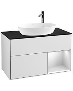 Villeroy und Boch Finion Waschtischunterschrank G902MTMT 100cm, Abdeckplatte black matt, Emotion, Regale White matt lacquer, White matt lacquer