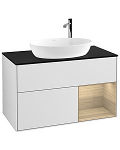 Villeroy und Boch Finion Villeroy und Boch G902PCMT 100cm, plaque de recouvrement noir mat, Emotion, étagères Oak Veneer , laqué blanc mat