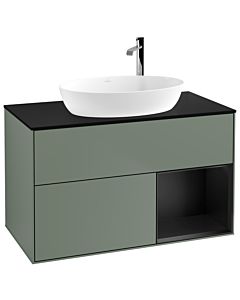 Villeroy und Boch Finion Waschtischunterschrank G902PDGM 100cm, Abdeckplatte black matt, Emotion, Regale Black matt lacquer, Olive Matt Lacquer