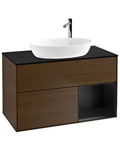 Villeroy und Boch Finion Villeroy und Boch G902PDGN 100cm, plaque de recouvrement noire mate, Emotion, étagères laquées noir mat, placage noyer