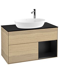 Villeroy und Boch Finion Waschtischunterschrank G902PDPC 100cm, Abdeckplatte black matt, Emotion, Regale Black matt lacquer, Oak Veneer