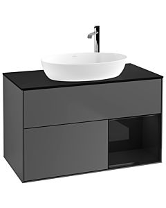 Villeroy und Boch Finion Waschtischunterschrank G902PHGK 100cm, Abdeckplatte black matt, Emotion, Regale Glossy black lacquer, Anthracite matt