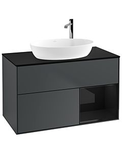 Villeroy und Boch Finion Waschtischunterschrank G902PHHG 100cm, Abdeckplatte black matt, Emotion, Regale Glossy black lacquer, Midnight Blue Matt Lacquer
