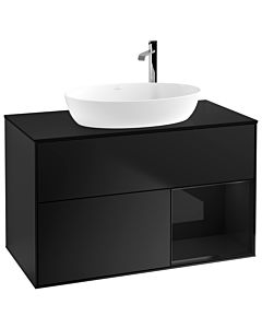 Villeroy und Boch Finion Waschtischunterschrank G902PHPD 100cm, Abdeckplatte black matt, Emotion, Regale Glossy black lacquer, Black matt lacquer