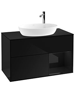Villeroy und Boch Finion Villeroy und Boch G902PHPH 100cm, plaque de recouvrement noire mate, Emotion, étagères Glossy Black Lacquer noir brillant, Glossy Black Lacquer