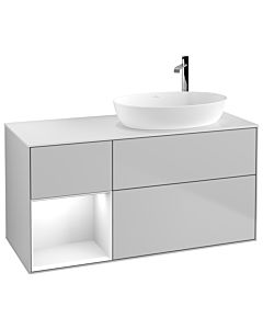 Villeroy und Boch Finion Waschtischunterschrank G921GFGJ 120cm, Abdeckplatte white matt, Emotion, Regale Glossy white lacquer, Light grey matt