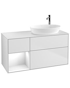 Villeroy und Boch Finion Villeroy und Boch G921GFMT 120cm, plaque de recouvrement blanc mat, Emotion, étagères laqué blanc brillant, laqué blanc mat