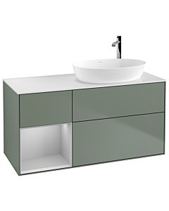 Villeroy und Boch Finion Waschtischunterschrank G921GJGM 120cm, Abdeckplatte white matt, Emotion, Regale Light grey matt lacquer, Olive Matt Lacquer