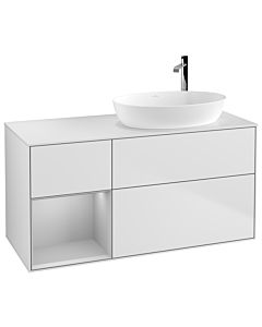 Villeroy und Boch Finion Waschtischunterschrank G921GJMT 120cm, Abdeckplatte white matt, Emotion, Regale Light grey matt lacquer, White matt lacquer