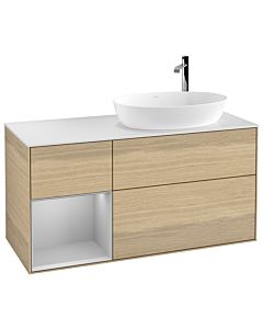 Villeroy und Boch Finion Waschtischunterschrank G921GJPC 120cm, Abdeckplatte white matt, Emotion, Regale Light grey matt lacquer, Oak Veneer