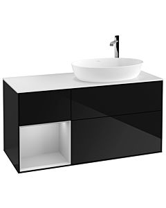 Villeroy und Boch Finion Waschtischunterschrank G921GJPH 120cm, Abdeckplatte white matt, Emotion, Regale Light grey matt lacquer, Glossy Black Lacquer